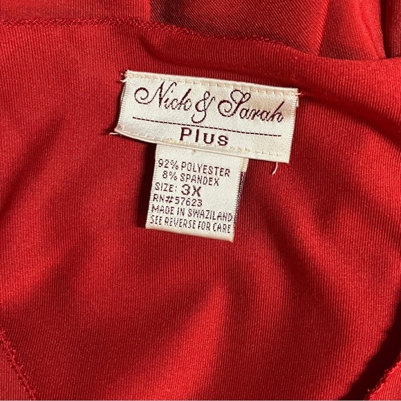 Vintage 90s 3X Red Silky Satin Flowy Ruched Bow Top with V Neck Flared Sleeves - Picture 10 of 10